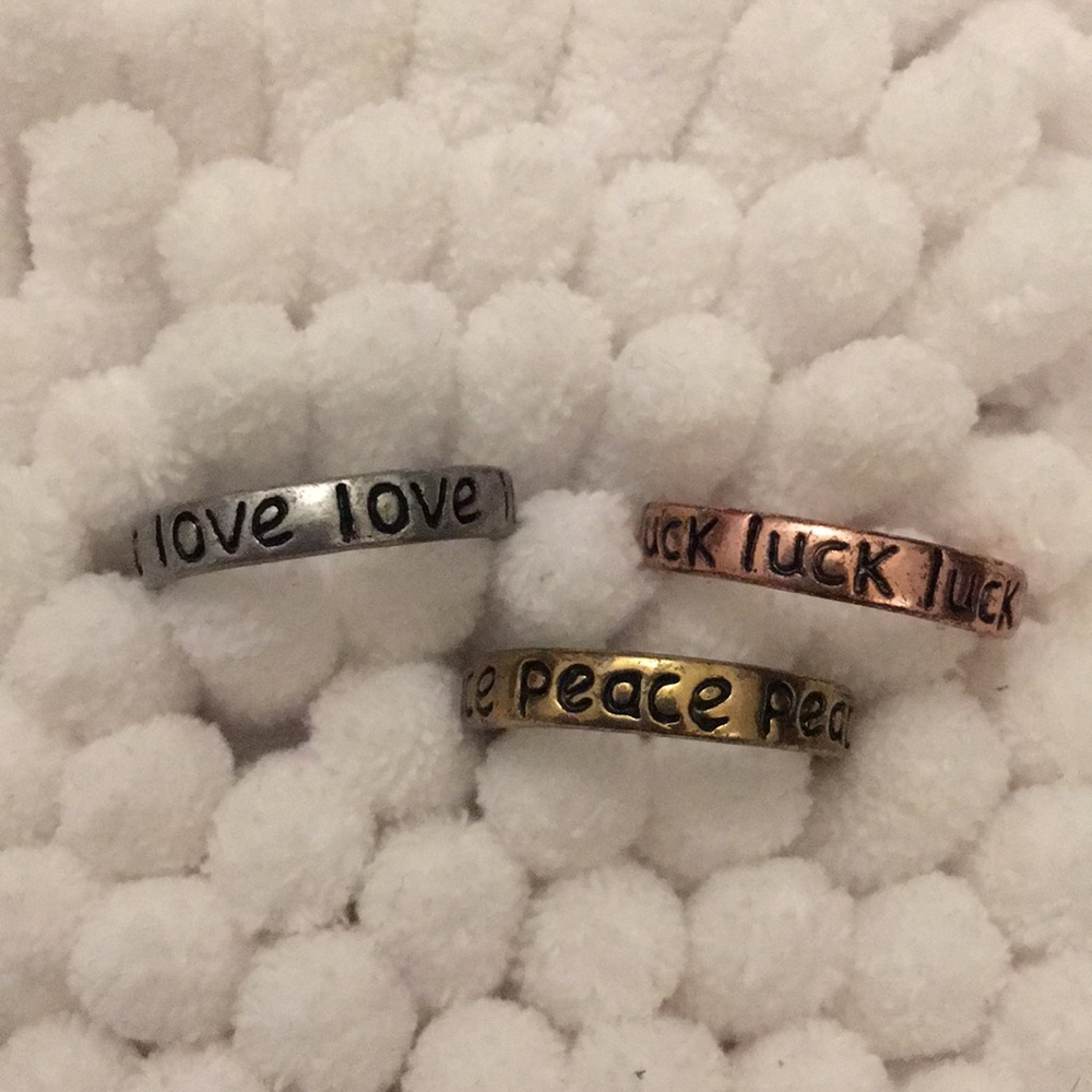 “Peace, Love, Luck” three stackable rings